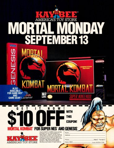 Kay-Bee Toys Mortal Kombat Mortal Monday coupon (September, 1993)