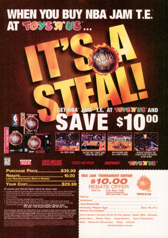 Toys R Us NBA Jam T.E. coupon (December, 1995)