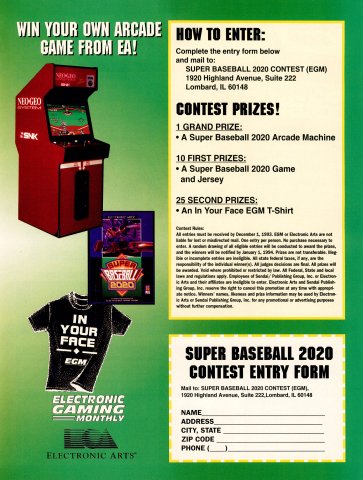 EGM Super Baseball 2020 arcade giveaway (September, 1993) 02