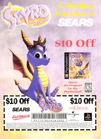 Spyro the Dragon Sears coupon (October, 1998)