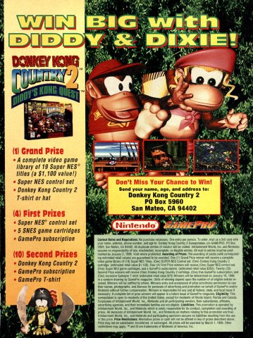 GamePro Donkey Kong Country 2 contest (December, 1995)