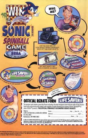 Life Savers Sega rebate, giveaway (December 1993)