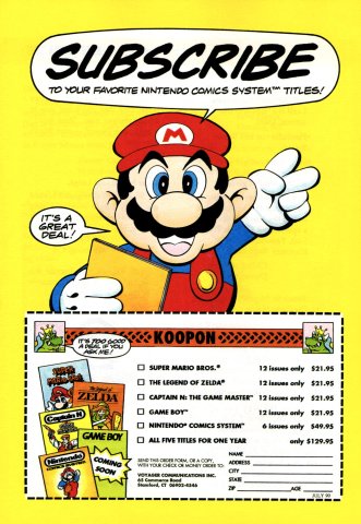 Valiant Nintendo Comics System subscription (June 1990)