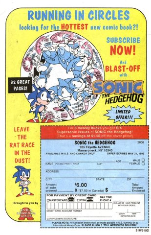 Sonic the Hedgehog Archie Comics subscription (April 1993)