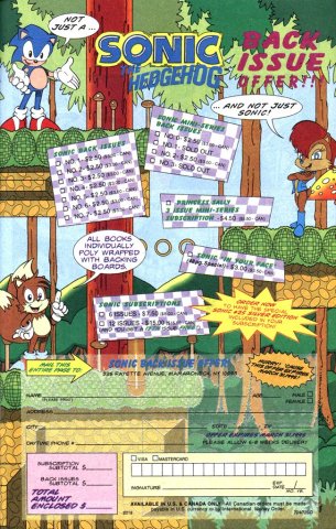 Sonic the Hedgehog Archie Comics back issue order form (April 1995)