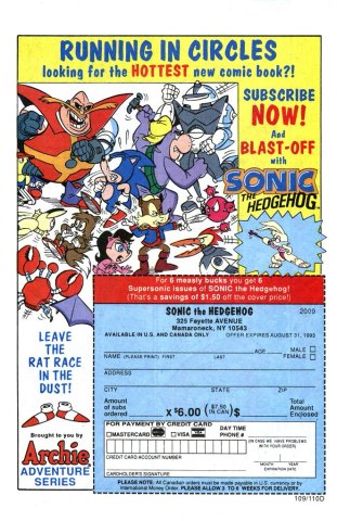 Sonic the Hedgehog Archie Comics subscription (July 1993)