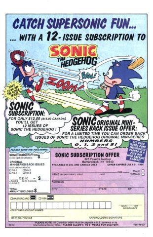 Sonic the Hedgehog Archie Comics subscription (July 1994)