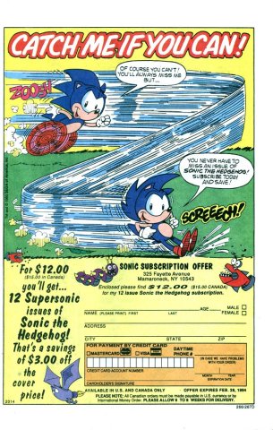 Sonic the Hedgehog Archie Comics subscription (January 1994)