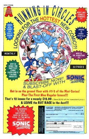 Sonic the Hedgehog Archie Comics subscription (February 1993)