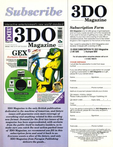 3DO Magazine subscription (Spring 1995) (UK)