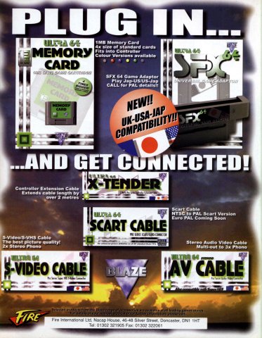 Blaze Ultra 64 memeory card, universal game adaptor, cables (September 1997) (UK)