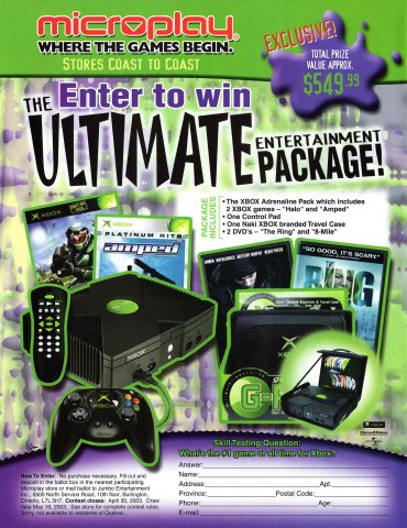 Microplay Ultimate Entertainment Package Contest (Canada) (March 2003)