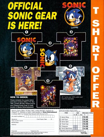 Sonic the Hedgehog t-shirts (April 1993) (UK)