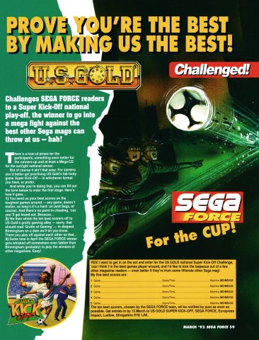 Sega Force/U.S. Gold - Super Kick-Off tournament (March 1992) (UK)