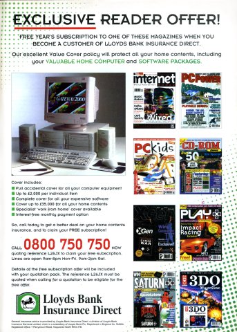 Paragon Publishing/Lloyds Bank Insurance Direct magazine subscription promotion (February 1996) (UK)