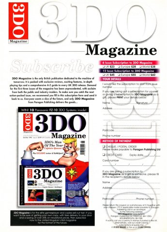 3DO Magazine subscription (October 1995) (UK)