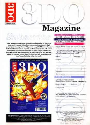 3DO Magazine subscription (August 1995) (UK)