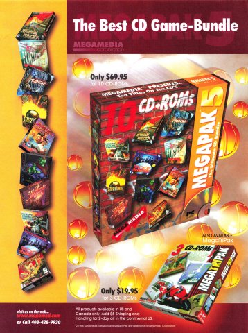 Megapak 5 (Terminal Velocity, Flight Unlimited, Primal Rage, Pinball Fantasy Deluxe, Jagged Alliance, FX Fighter, Warlords II DEluxe, Great Naval Battles, Pool Champion, Entomorph) (June 1996)